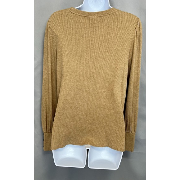 J Jill Women's Sz Medium Tan crew neck Waffle Top long sleeve cotton - Picture 3 of 9